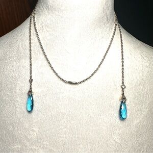 Lagos Caviar Two Tone Blue Topaz Double Lariat Necklace RARE